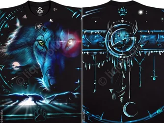  TRIBAL WOLF-AMERICAN WILDLIFE-T-SHIRT-BLACK